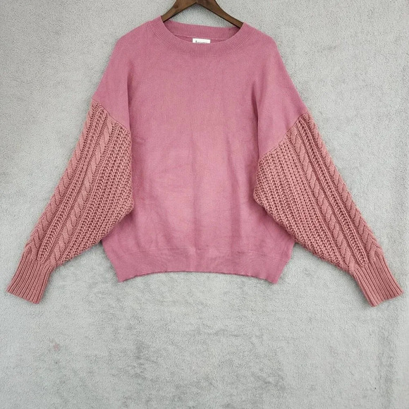 &Merci Womens Pink Knit Sweater Cable Sleeves Size M Slouchy 24CT - Picture 1 of 7